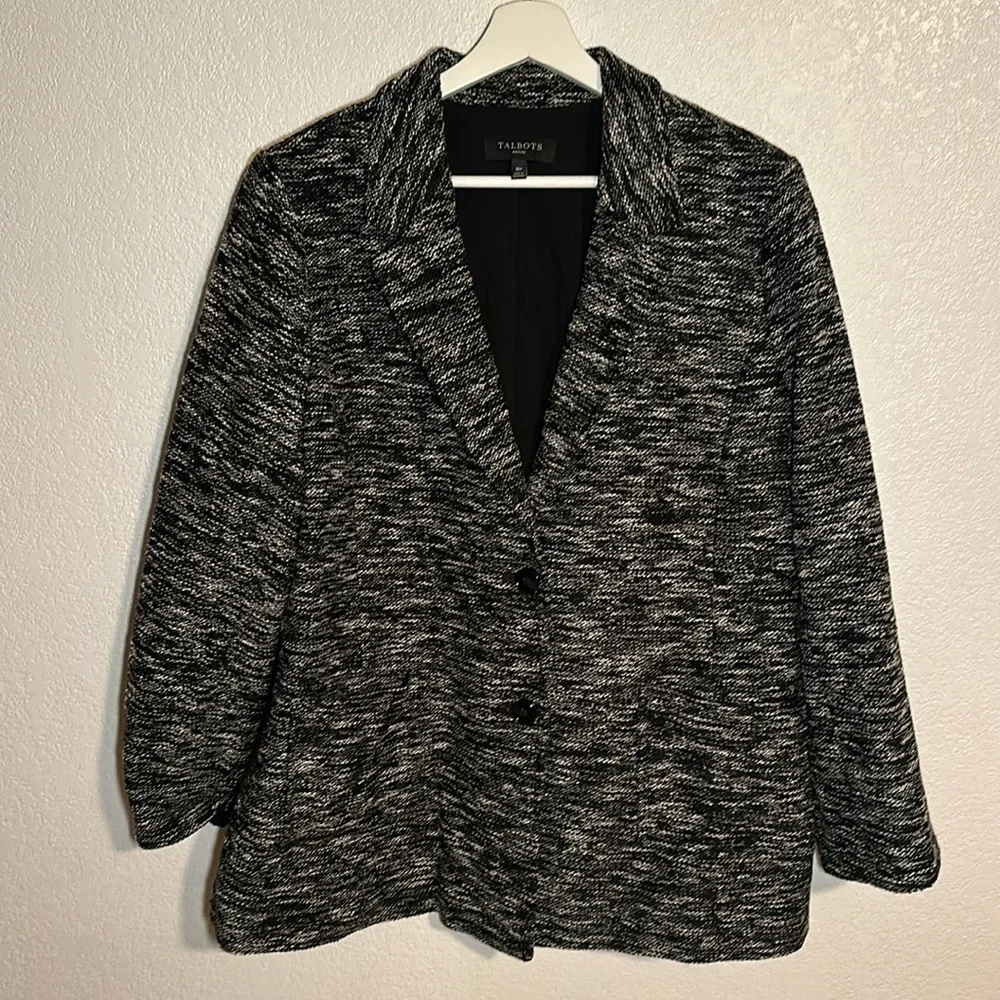 Talbots Tweed Boucle Knit Career Wear 2 Button Blazer Size 16 Petite
